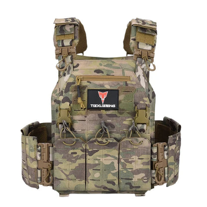 TIEXUEBING Laser Cut Tactical Carrier Vest Quick Release Adjustable Outdoor Hunting Airsoft CS Combat Vest with Triple Pouch