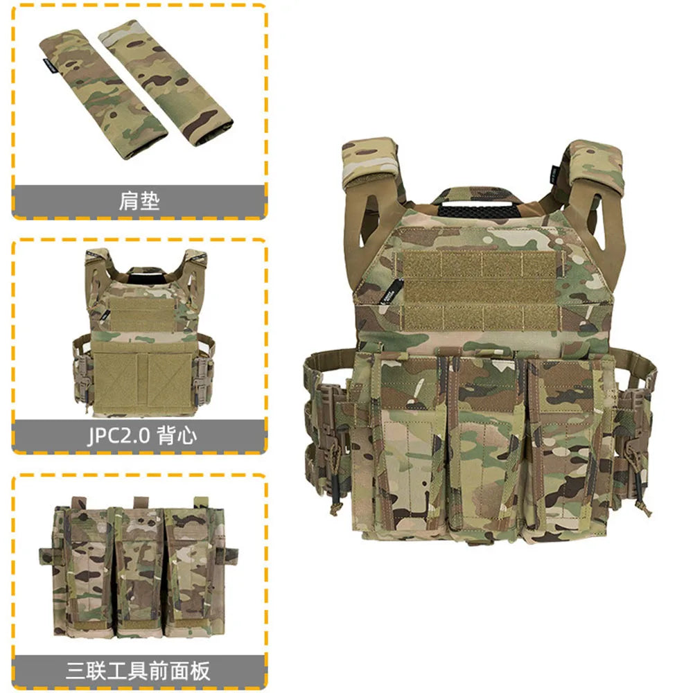 JPC 2.0 Tactical Vest with 5.56 Triple Mag Pouch Shoulder Pads Military Airsoft Chest Rig for Outdoor Hunting Combat Training