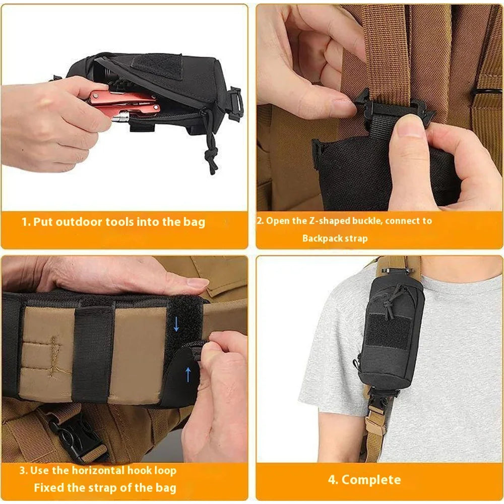 Tactical MOLLE Backpack Shoulder Strap Pouch - Multifunctional Compact EDC Organizer, Ideal for Outdoor Sports/Travel/Hunting