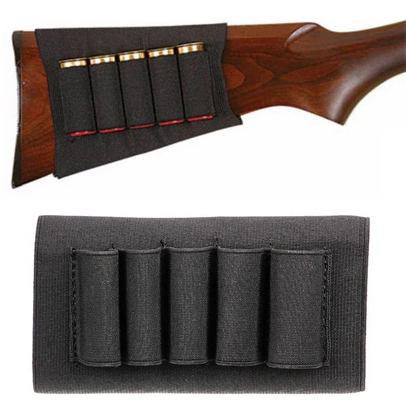5 Hole Carrier Bag Shotgun Shell Butt Stock Molle Shell Cartridge Holder Extra Round for 12/20GA Hunting Sports Accessories