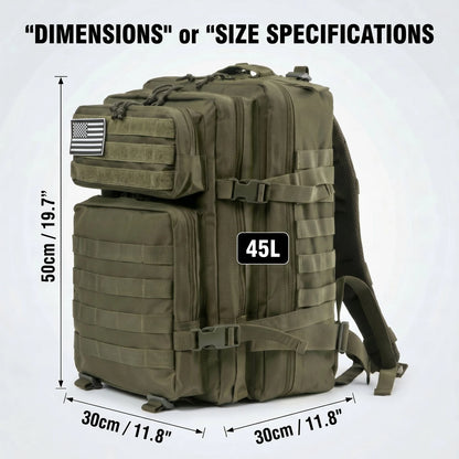 45L Tactical Travel Backpack Molle Storage Bag Large Capacity Multi Pocket Wear Resistant Camping Hiking Trekking Rucksack Durable Outdoor Mountain Climbing Daypack For Men Women Travellers Bushcraft Wilderness Trip Daily Commute Luggage Bag