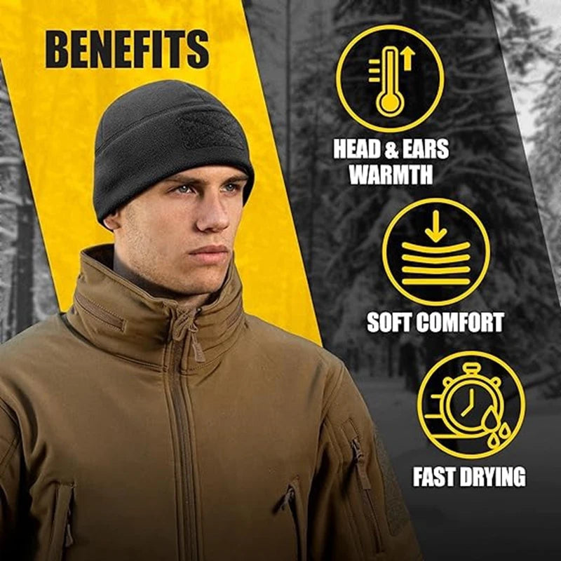 Windproof Tactical Beanie - Thick, Warm Knit Hat for Outdoor Activities, Breathable & Stretch Fit, Solid Color