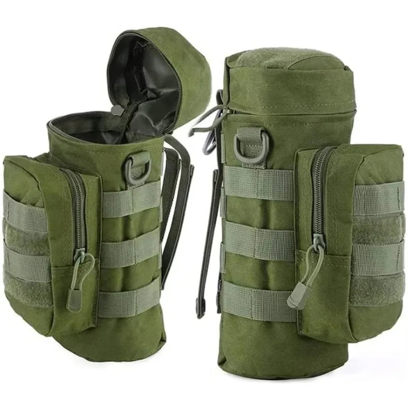 Tactical Molle Water Bottle Pouch Bag with Rawstring Open Top Shoulder Strap Camping Hiking Water Bottle Pouch Hydration Carrier