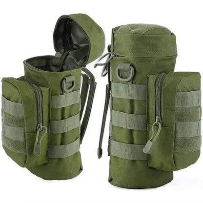 Tactical Molle Water Bottle Pouch Bag with Rawstring Open Top Shoulder Strap Camping Hiking Water Bottle Pouch Hydration Carrier