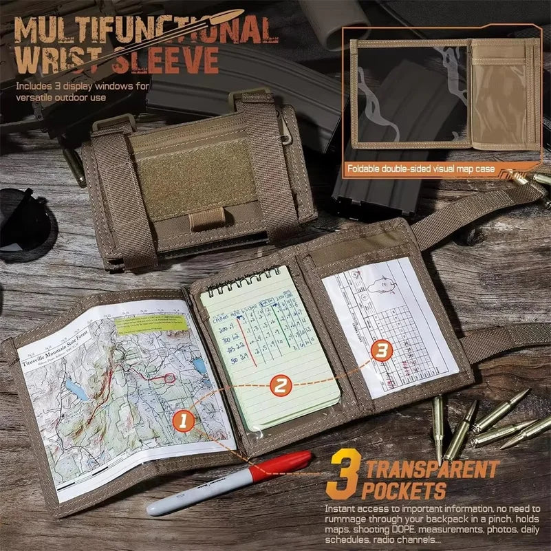 Tactical Map Case Arm Sleeve Wrist Map Holder Wristband Map Pouch DOPE Card Holder for Shooting Hunting Rescue Field Measurement