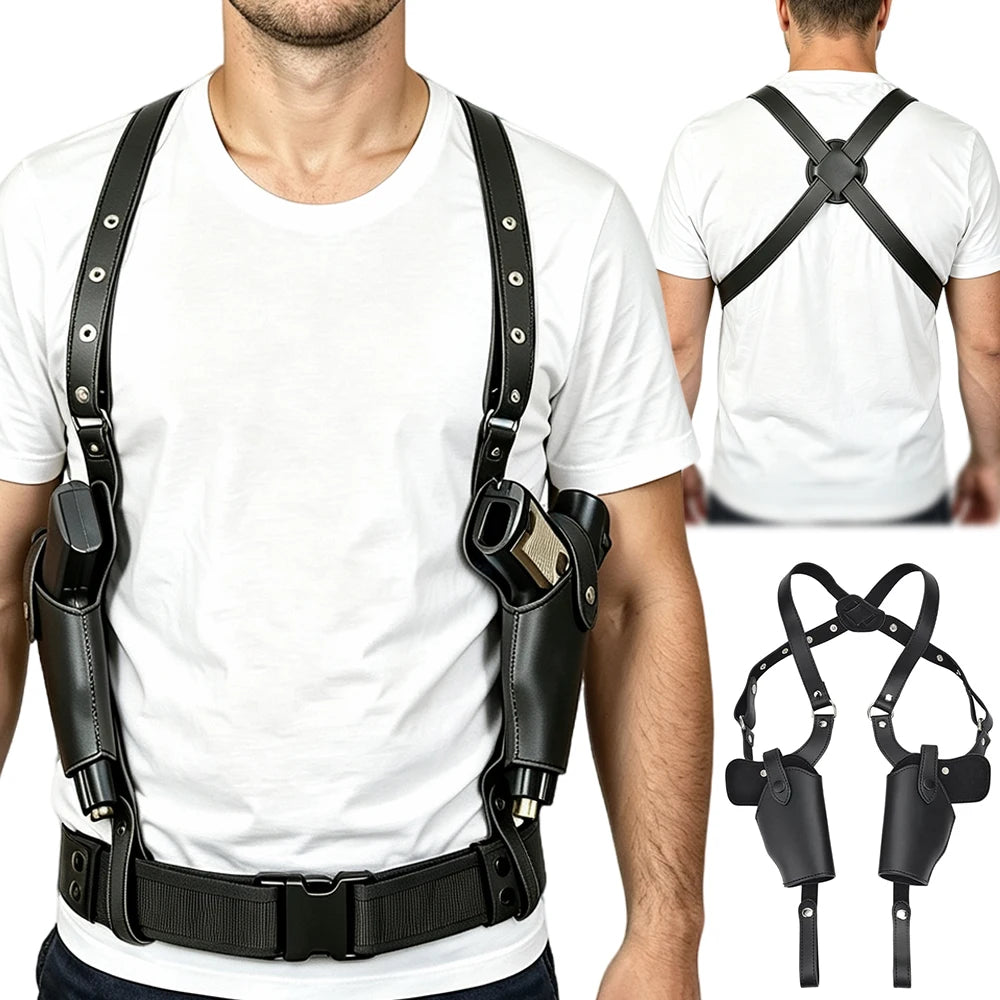 Dual Shoulder Holster Leather 2 Gun Holsters Tactical Concealed Carry Underarm Holster Universal Pistol Holster for 1911 G45 G43