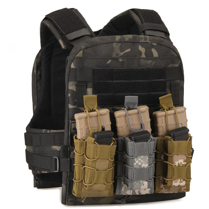 Tactical 2-in-1 Double Mag Pouch Rifle and Pistol Magazine Holder with Elastic Retention and MOLLE Webbing For Hunting