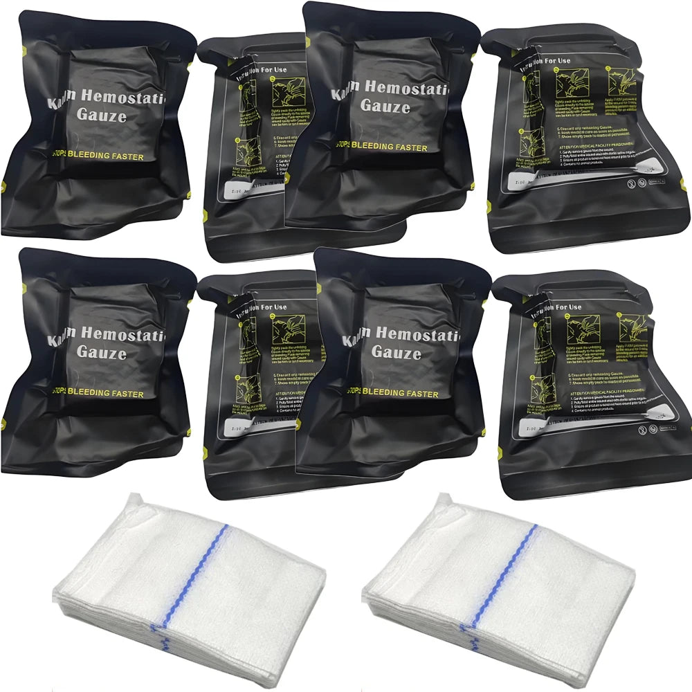 4-10pcs Hemostatic Kaolin Gauze Combat Emergency Trauma  Soluble for Tactical Military First Aid Kit Medical Wound Dressing