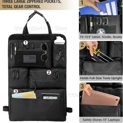 Tactical Car Seat Organizer with Multiple Pockets, Vehicle Backseat Storage Bag witth Cup Holder Hanging Rear SeatBag