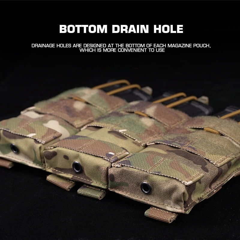 Dual Purpose 5.56 Triple Magazine Pouch MOLLE Bungee Cord Retention Tactical Vest K19 Plate Carrier Front Placard MAG Holder Bag