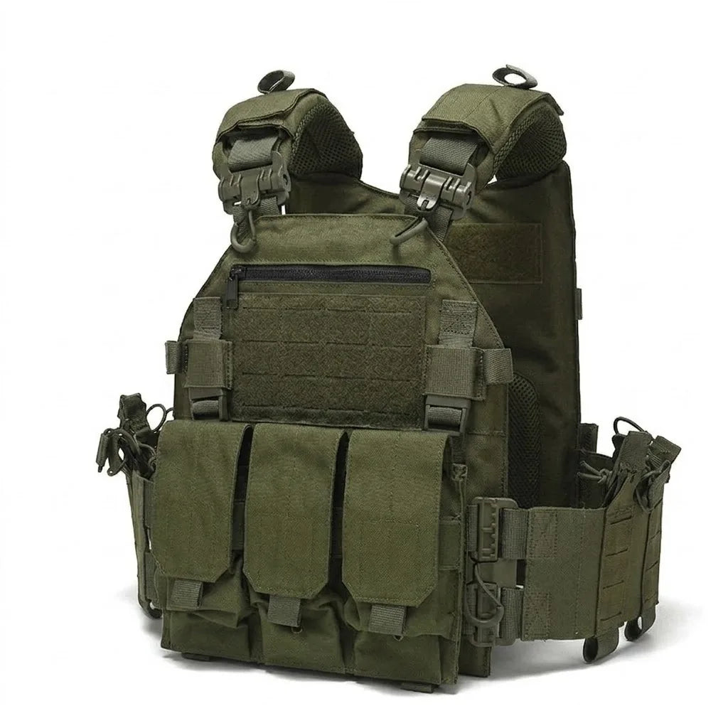 Tactical Vest Polyester Carrier with Triple Mag Pouch, Quick Release Airsoft Hunting Vest for Outdoor Training