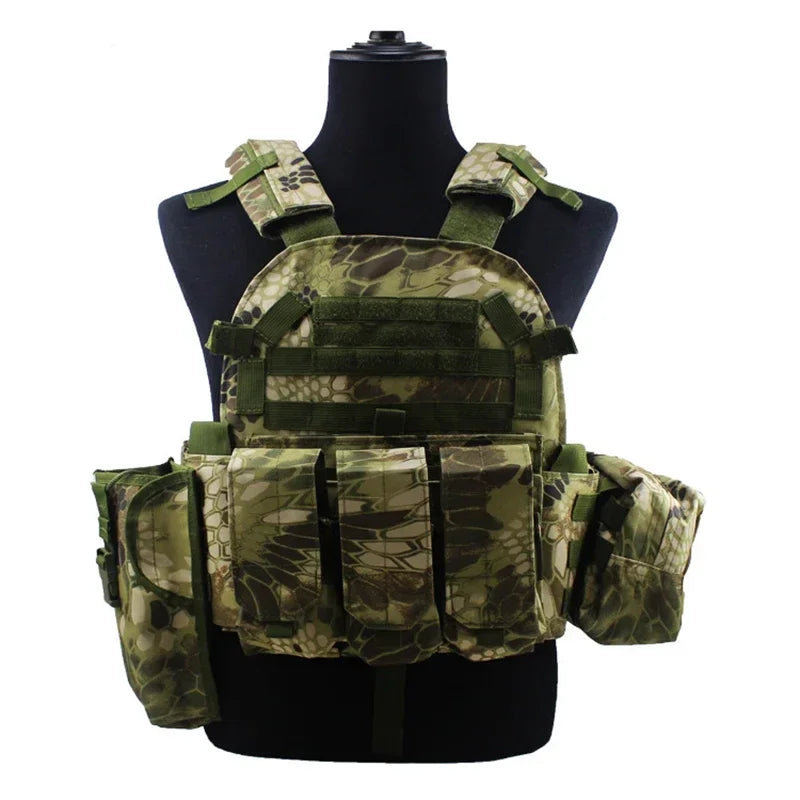 6094 Camouflage Plate Carrier Vest Multi-Functional Tactical Hunting Vest Adjustable Men Combat Equipment for Outdoor Cycling