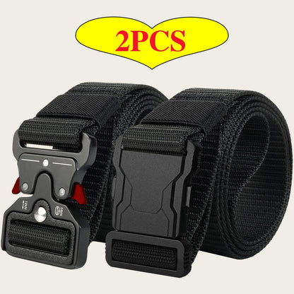 2‑Pack Tactical Nylon Belts, Quick Release Buckle Men's Outdoor Waist Belt, Versatile Casual Work Canvas Trouser Belt