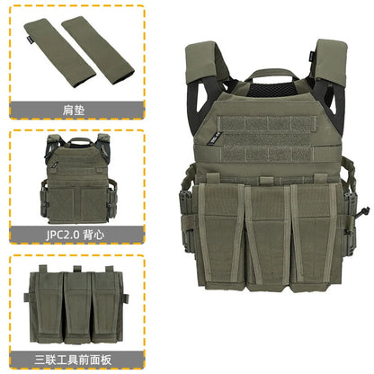 JPC 2.0 Tactical Vest with 5.56 Triple Mag Pouch Shoulder Pads Military Airsoft Chest Rig for Outdoor Hunting Combat Training