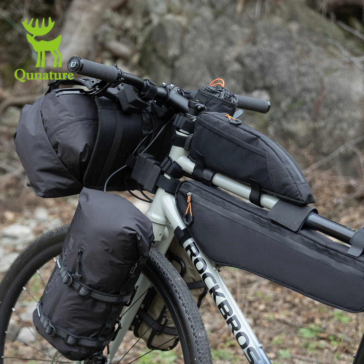 Qunature Bikepacking Bicycle Bag Down Tube Bag Waterproof Wear-Resistant Stable Mounting Front Frame Bag for MTB RB Touring Bike
