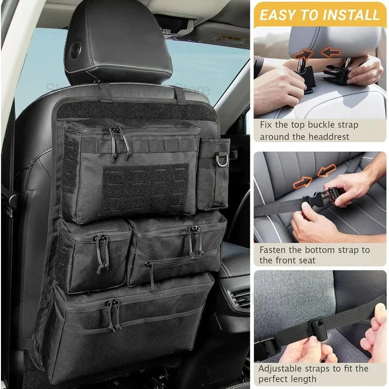 Tactical Car Seat Organizer with Multiple Pockets, Vehicle Backseat Storage Bag witth Cup Holder Hanging Rear SeatBag