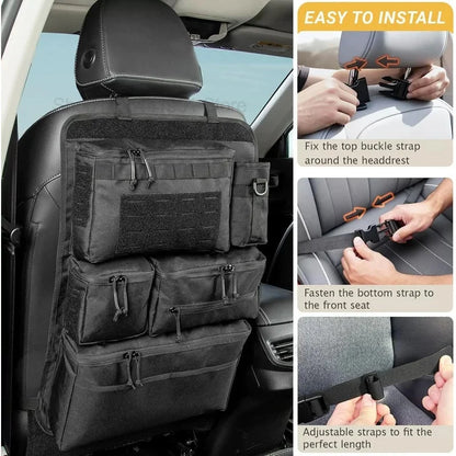 Tactical Car Seat Organizer with Multiple Pockets, Vehicle Backseat Storage Bag witth Cup Holder Hanging Rear SeatBag