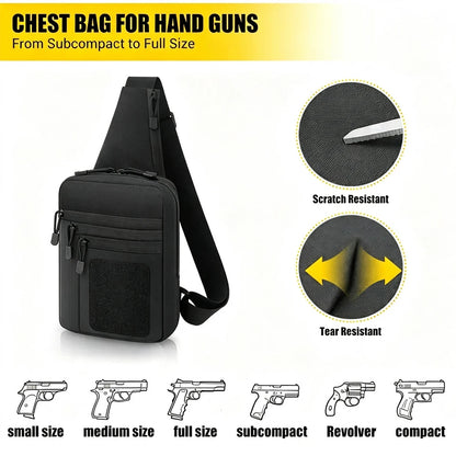 Concealed Carry Chest Gun Bag Pistol Gun Storage Bag Tactical Sling Shoulder Pouch with Gun Holster Crossbody EDC Tool Bag