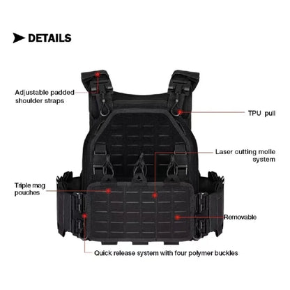 Tactical Vest 6094 Fast detachable light laser cut outdoor hunting black gear carry vest of high quality