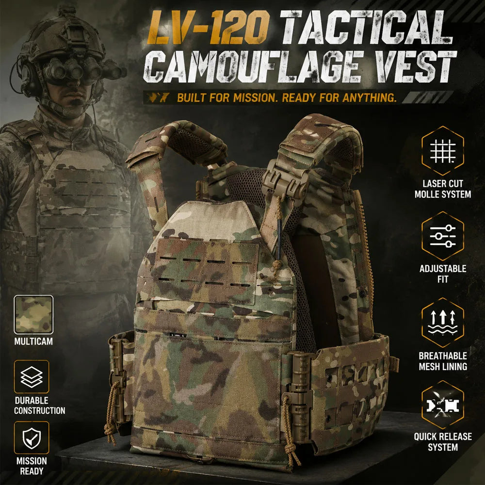 LV-120 Camouflage Tactical Carrier Vest Modular MOLLE Carrier Quick Release Cummerbund Airsoft Training Gear Outdoor Combat Vest