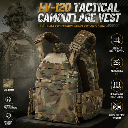 LV-120 Camouflage Tactical Carrier Vest Modular MOLLE Carrier Quick Release Cummerbund Airsoft Training Gear Outdoor Combat Vest