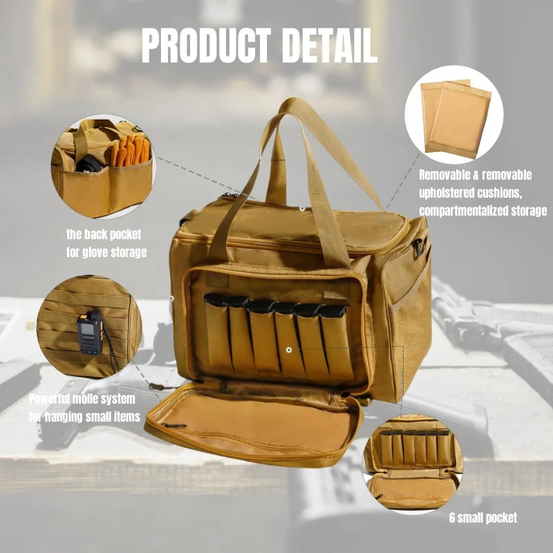 Gun Range Bag Outdoor Hunting Training Shooting Tactical Pistol Gun Case Hiking Camping Large Capacity Handbag