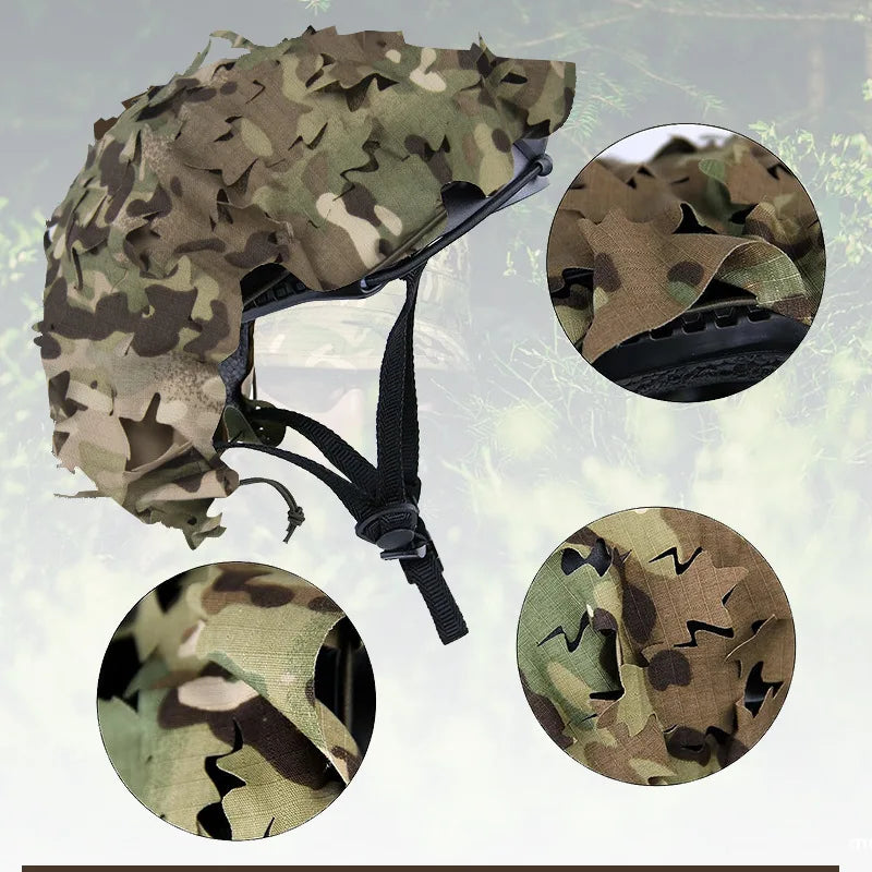 3D Camo Net Airsoft Helmet Cover Laser Cut Nylon Drawstring Helmet Scrim for CS Wargame Paintball Hunting Accessories