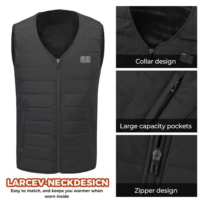 12 Heating Areas USB Heated Vest Unisex Winter Electric Heating Jacket Carbon Fiber 3 Gear Temperature Control Outdoor Skiing