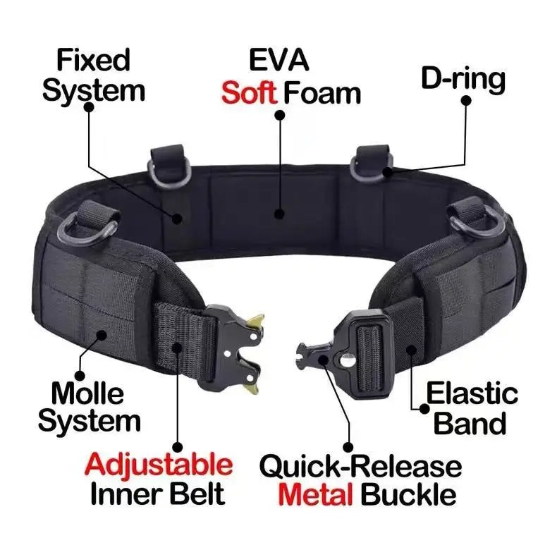 Tactical Waist Belt with Detachable Pouch Quick Release Buckle Outdoor Utility Gear for Hiking Camping Fishing Military Training