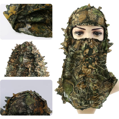 Outdoor Camouflage Headgear, 3D Leaf Camouflage Full Face Hood