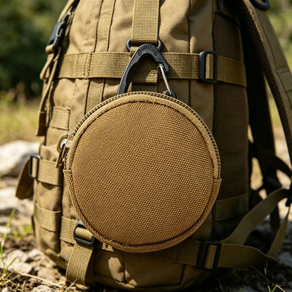 Mini Tactical EDC Coin Purse Round Zipper Key Holder Nylon Storage Pouch with Carabiner Clip for Daily Use Outdoor Accessories