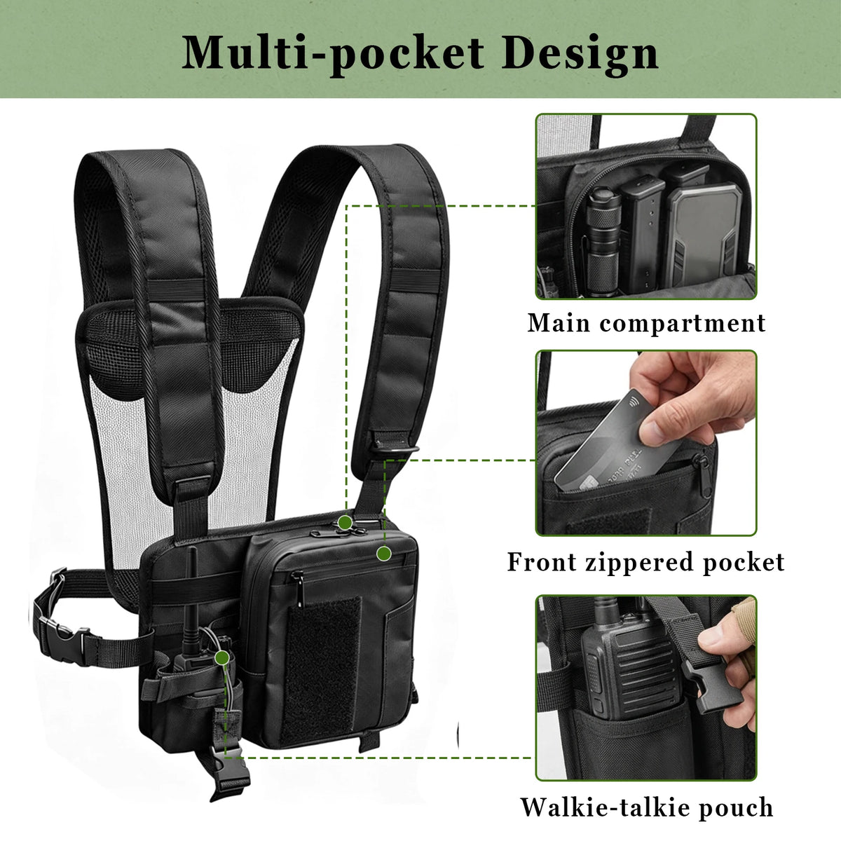 Tactical Radio Chest Bag Radio Vest Holder Pouch Walkie Talkie Vest Chest Harness Pouch Radio Storage Case Utility EDC Tool Bag
