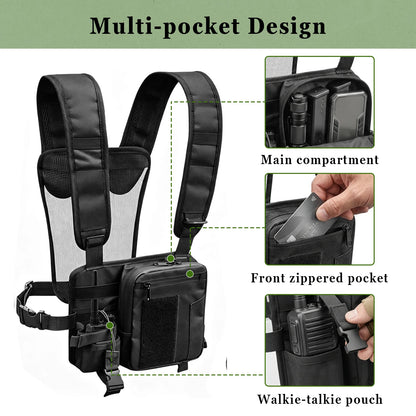 Tactical Radio Chest Bag Radio Vest Holder Pouch Walkie Talkie Vest Chest Harness Pouch Radio Storage Case Utility EDC Tool Bag