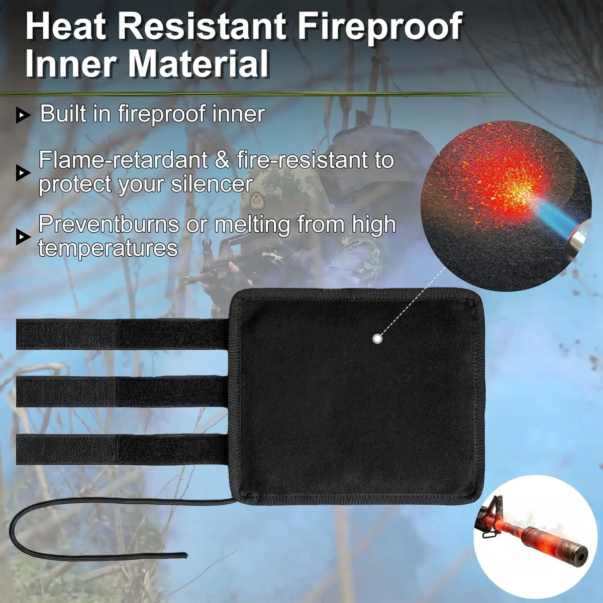 #1200℉ Heat Resistant Burnproof Airsoft Mufflers Wrap 5/6/7/9in Suppressor Cover for Hunting Gun Suppressors Protective Case