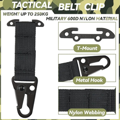 2PCS Sport Belt Clip T-Mount Molle Clip Hanging Carabiner Webbing Clip for Outdoor Backpack Vest Belt Hunting Accessories