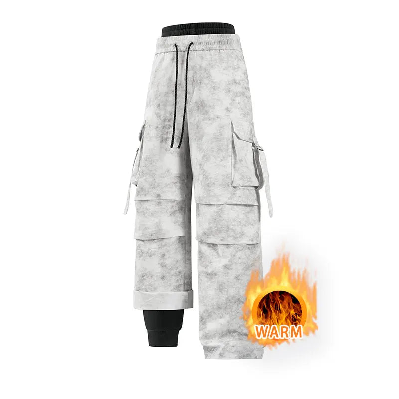 Winter Hiking Pants Male 3 In 1 Fleece Tie Dye Waterproof Climbing Camping Sports Pants Warm Removable Windproof Skiing Trousers