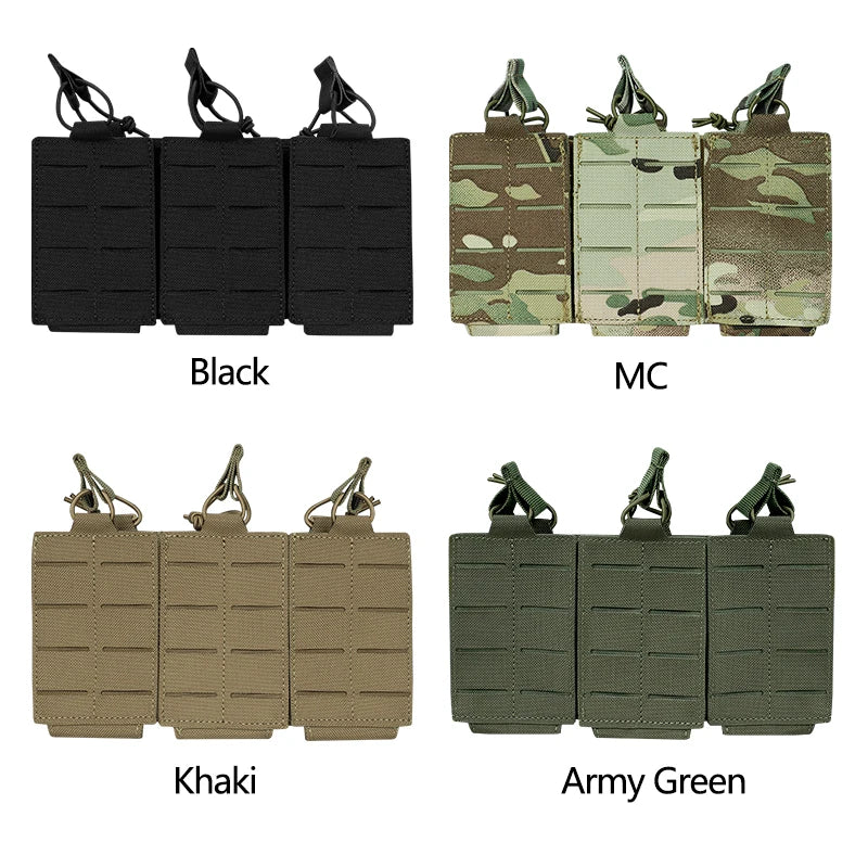 AG 3 MOLLE 5.56 M4 Triple Magazine Pouch Bungee Retention Tactical Vest K19 Plate Carrier Front Placard MAG Holder Bag Airsoft
