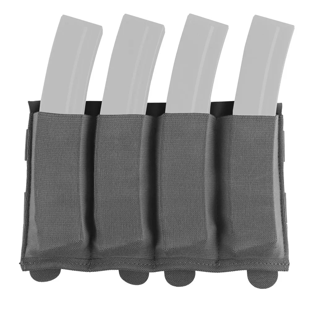 Lightweight 5.56/9mm Quadruple Mag Pouch Elastic Retention System MOLLE Modular Mount Multi-Gear Fit Shooting Hunting Training