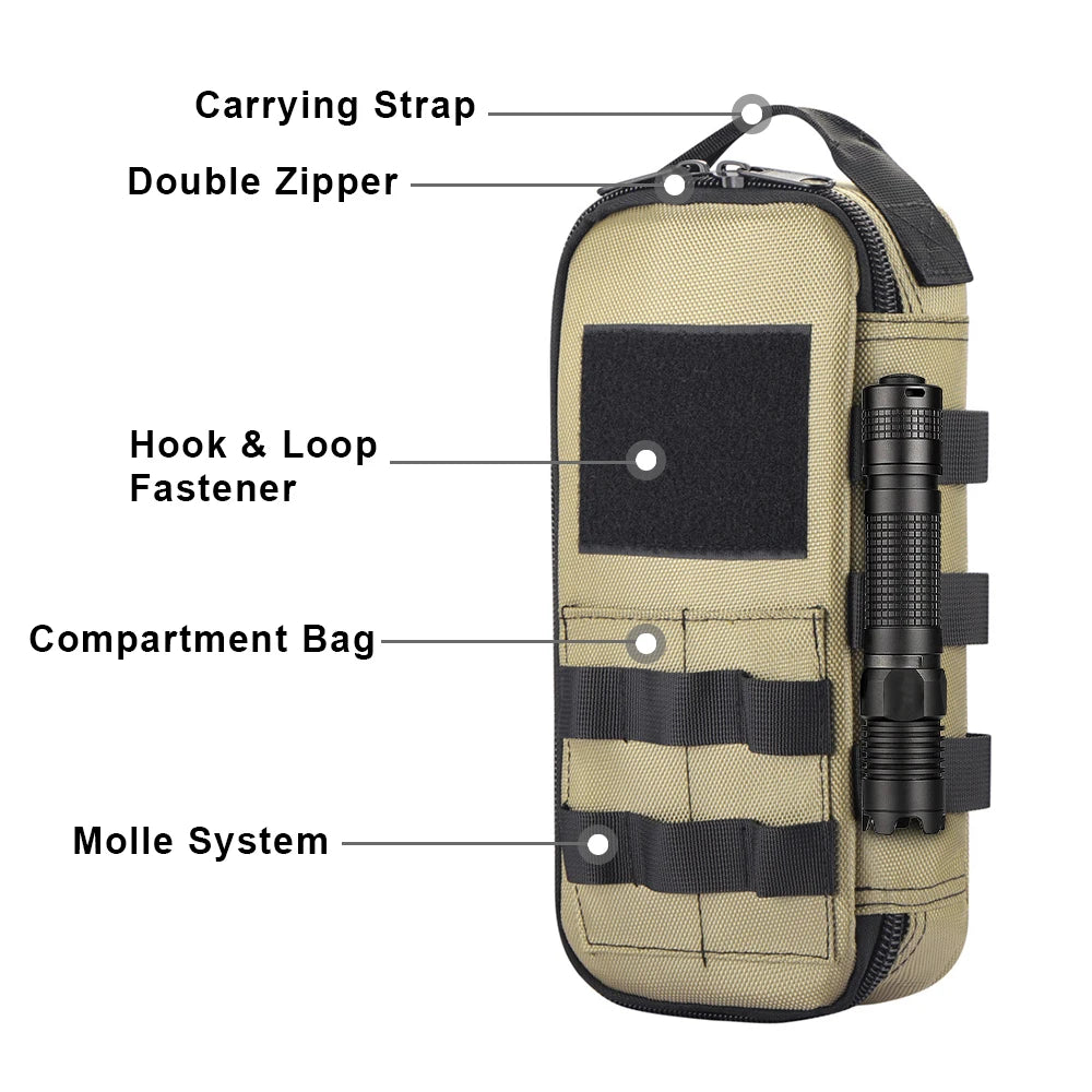 Tactical Utility EDC Pouch Heavy Duty Small Tool Bag Portable Organizer Case with Handle for EDC Motorcycle Road Bike