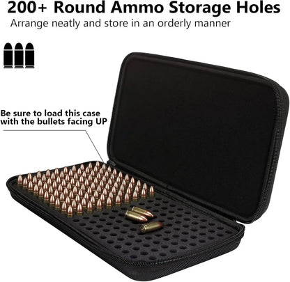 9mm Ammo Pouch 200 Rounds Ammunition Holder Organizer Pistol Cartridges Storage Case Portable Bullet Box for 380 ACP/40 S&W