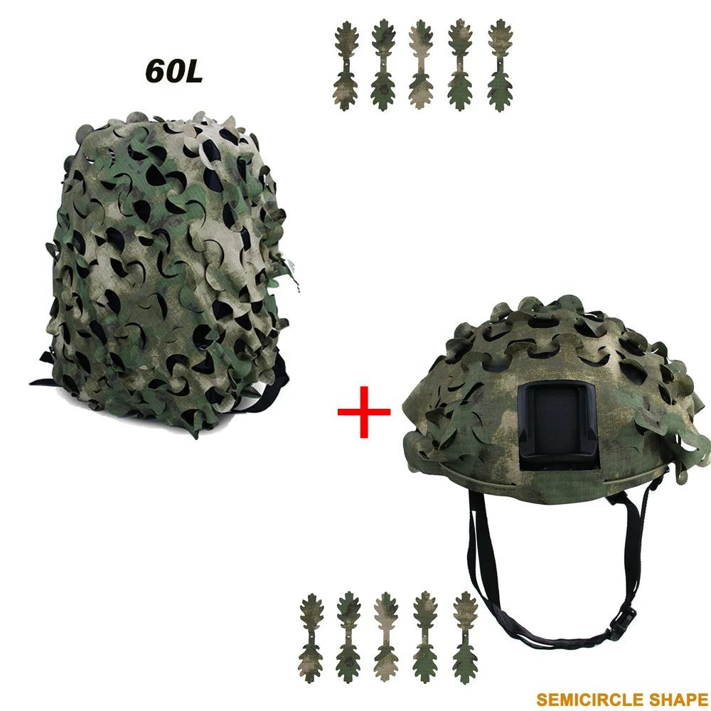 3D Camo Net Backpack Helmet Cover Kit Laser Cut Camouflage Mesh for Hunting Backpack Airsoft Tactical Helmet Hunting Accessories