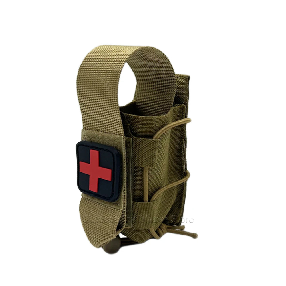 MOLLE Tourniquet Holder IFAK TQ Holder Tactical Medical Pouch Holster First Aid Kit Cross Patch/Bungee Cord EMT EMS