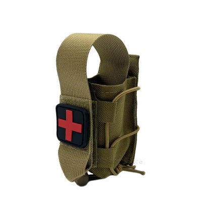 MOLLE Tourniquet Holder IFAK TQ Holder Tactical Medical Pouch Holster First Aid Kit Cross Patch/Bungee Cord EMT EMS