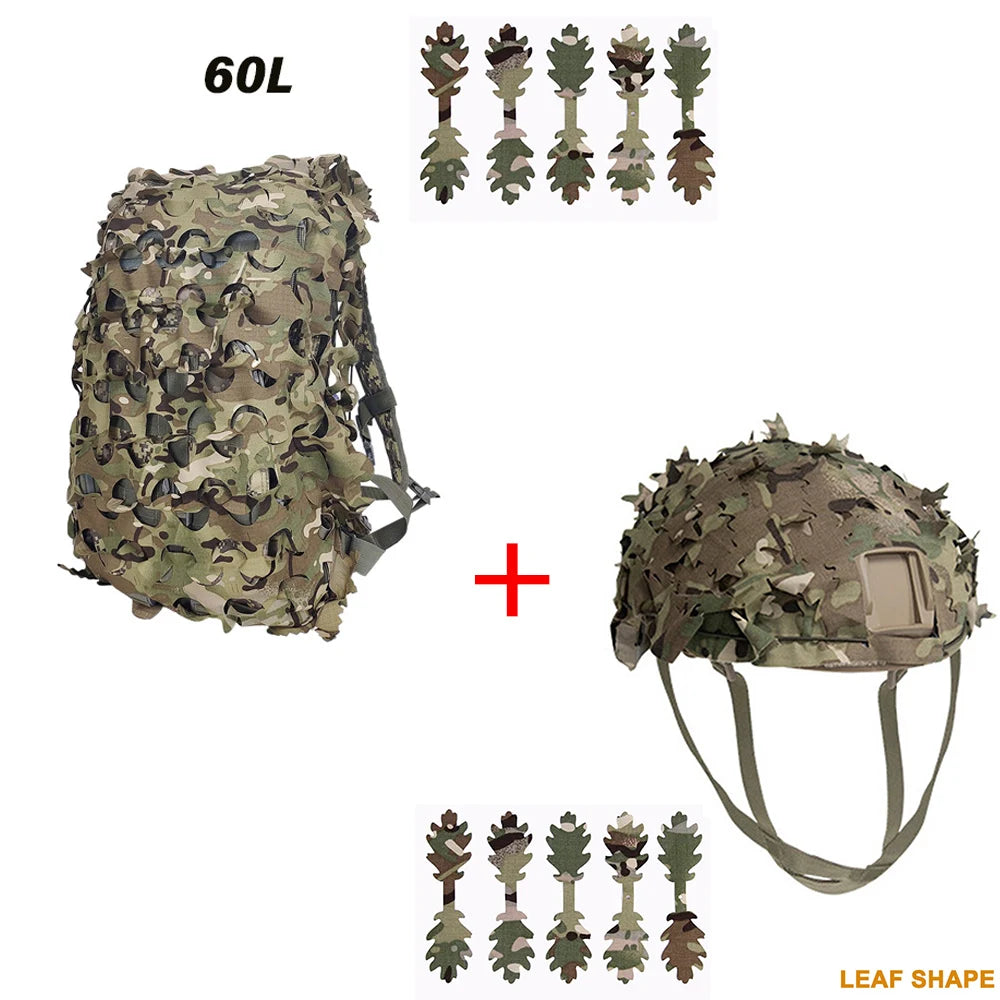 3D Camo Net Backpack Helmet Cover Kit Laser Cut Camouflage Mesh for Hunting Backpack Airsoft Tactical Helmet Hunting Accessories