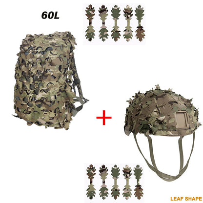 3D Camo Net Backpack Helmet Cover Kit Laser Cut Camouflage Mesh for Hunting Backpack Airsoft Tactical Helmet Hunting Accessories