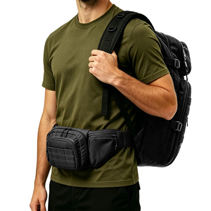 Large capacity backpack+multifunctional waist pack, can be used separately or combined for partition storage