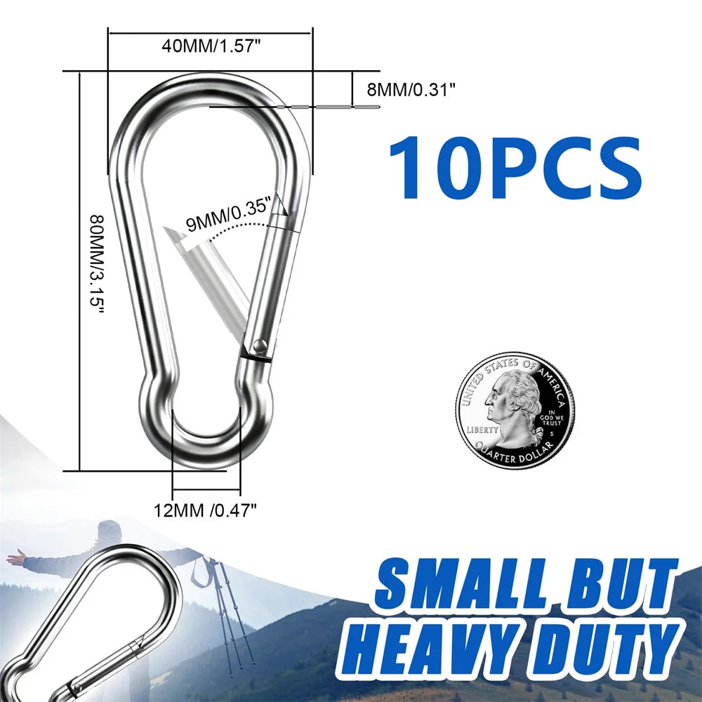 10PCS Heavy Duty Carabiner Clips 200LBS Galvanized Iron Spring Snap Hooks Metal Clips for Rope Chain Keys Rings Ideal for Campin