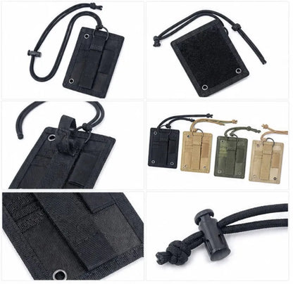 Tactical ID Card Holder Hook Loop Patch Tour Guide Badge Holders Outdoor Travel Pouch Pen Purse and Nylon Lanyard