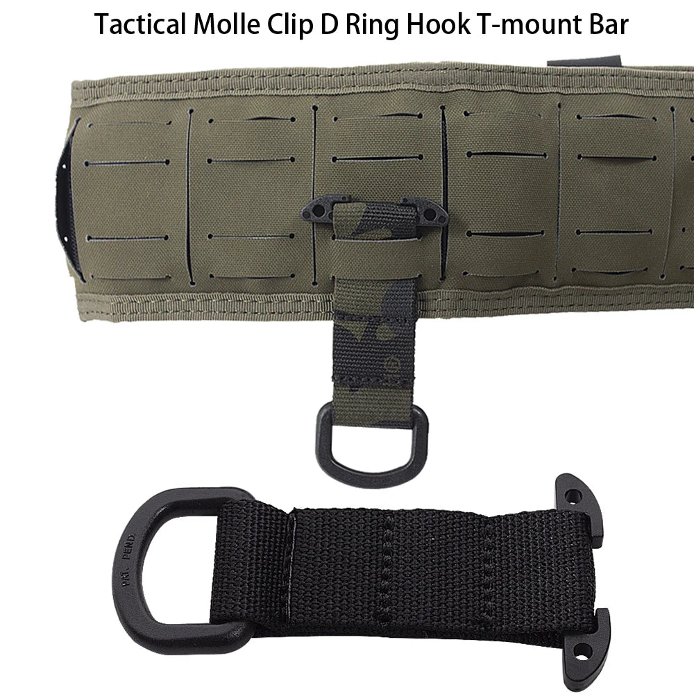 Tactical Molle Clip D Ring Hook T-mount Bar Hanging Belt Hunting Vest Plastic Carabiner Glove Clip Key Holder Battle Accessories