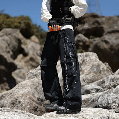 Winter Hiking Pants Male 3 In 1 Fleece Tie Dye Waterproof Climbing Camping Sports Pants Warm Removable Windproof Skiing Trousers